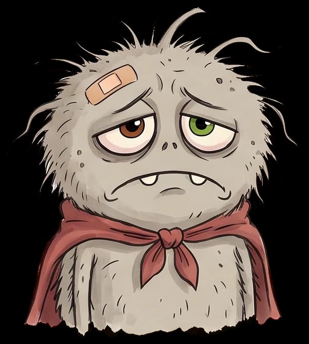 Dust Mite looking glum with drooping hair